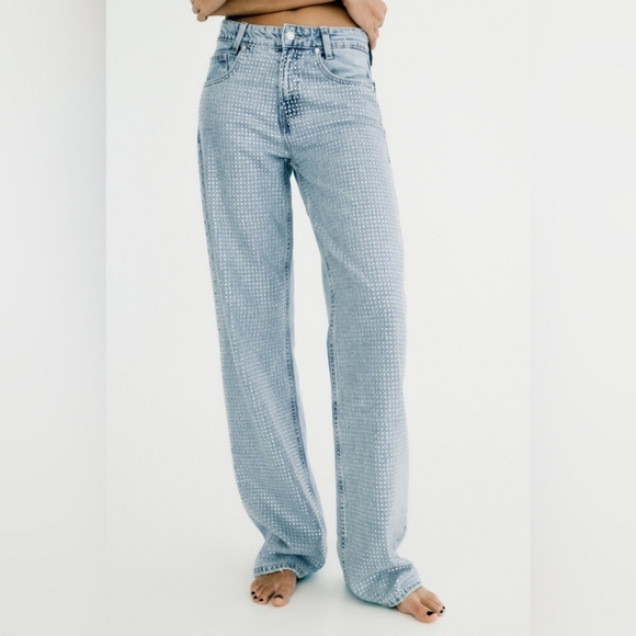 Zara Rhinestone Wide Leg Jeans - Picture 8 of 12